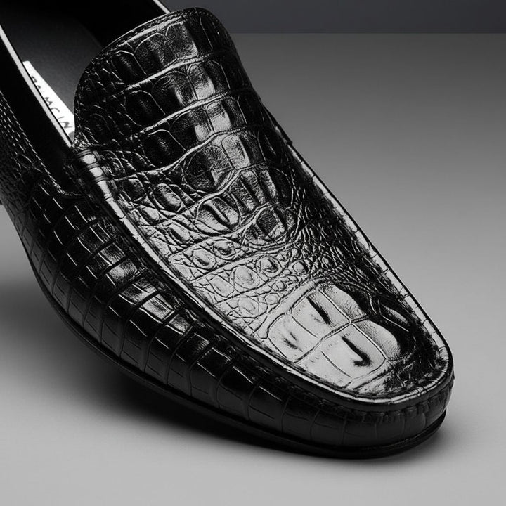 High-quality men's dress loafers, embossed texture, designed for comfort & sleek style.