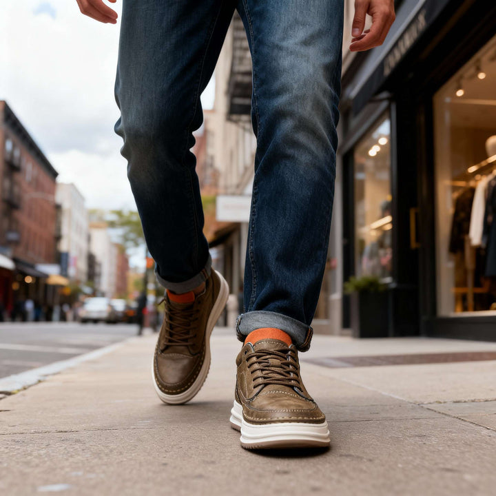 Casual men's everyday footwear, comfortable lace-up black sneakers for all-day comfort.