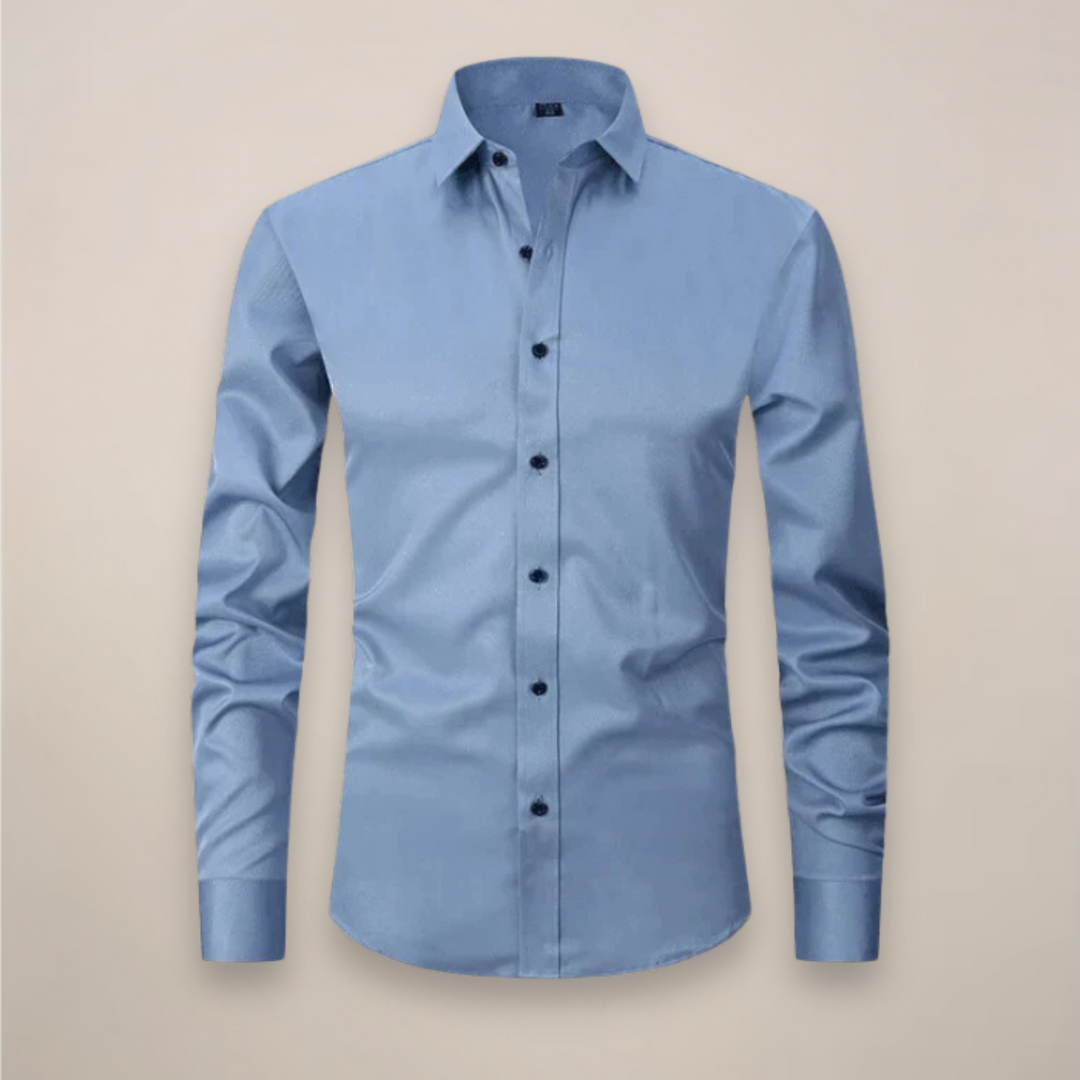 Men's tailored spring work shirt, long sleeve, in a solid, comfortable fabric