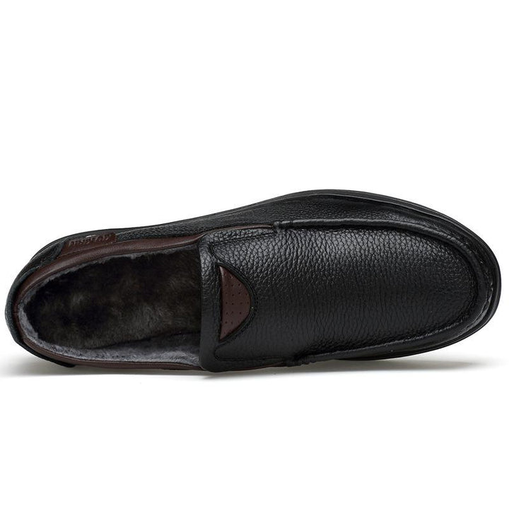 High-quality image of men's faux leather slip-on shoes, comfort focused.