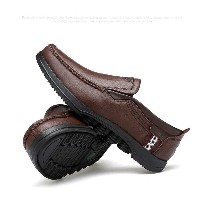 Men's brown faux leather casual loafers, versatile color choice.
