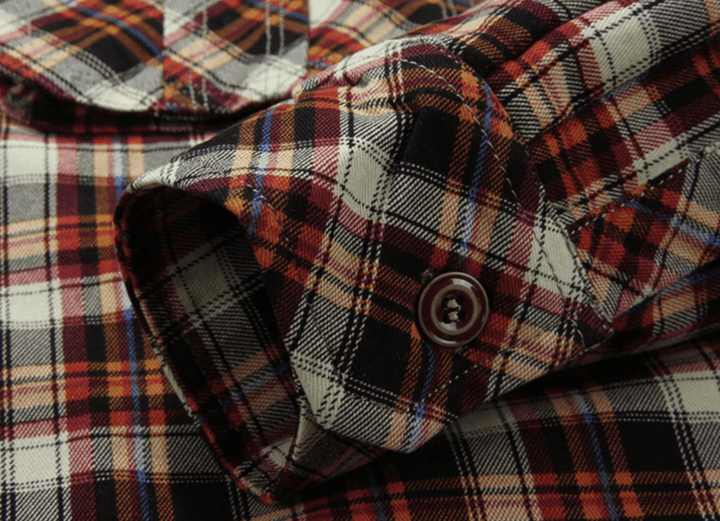 Interior view of a warm men's blue flannel lined button-up jacket, showcasing the cozy inner lining