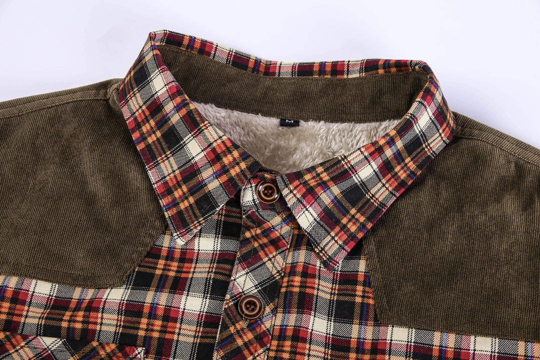 Folded men's red wine plaid flannel jacket, ready for travel, highlighting its versatility as outerwear