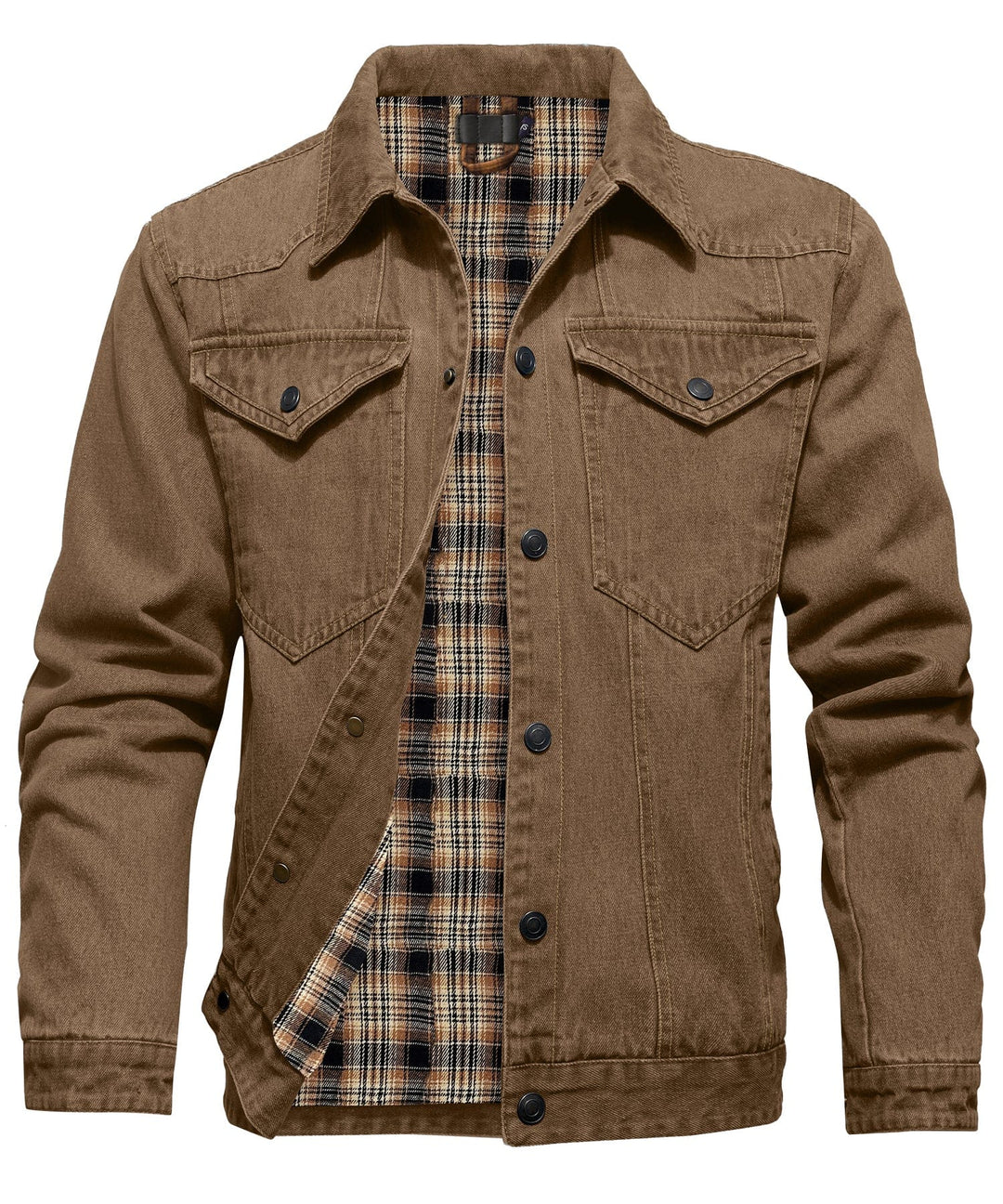 Men's Flannel Lined Denim Shirt Jacket, rugged casual outerwear for winter fashion, front view