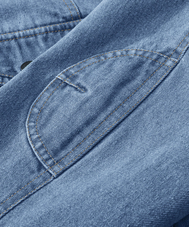 Close-up of sleeve cuff with button on Men's Denim Jacket, durable and warm winter jacket