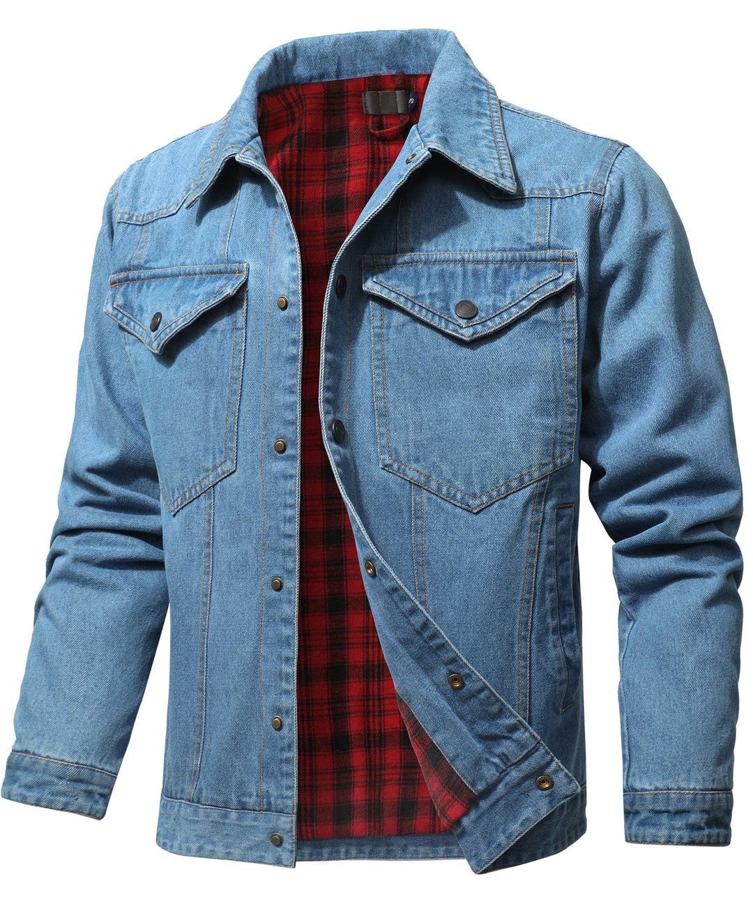 Men's Flannel Lined Denim Shirt Jacket, folded neatly, showcasing texture and lining