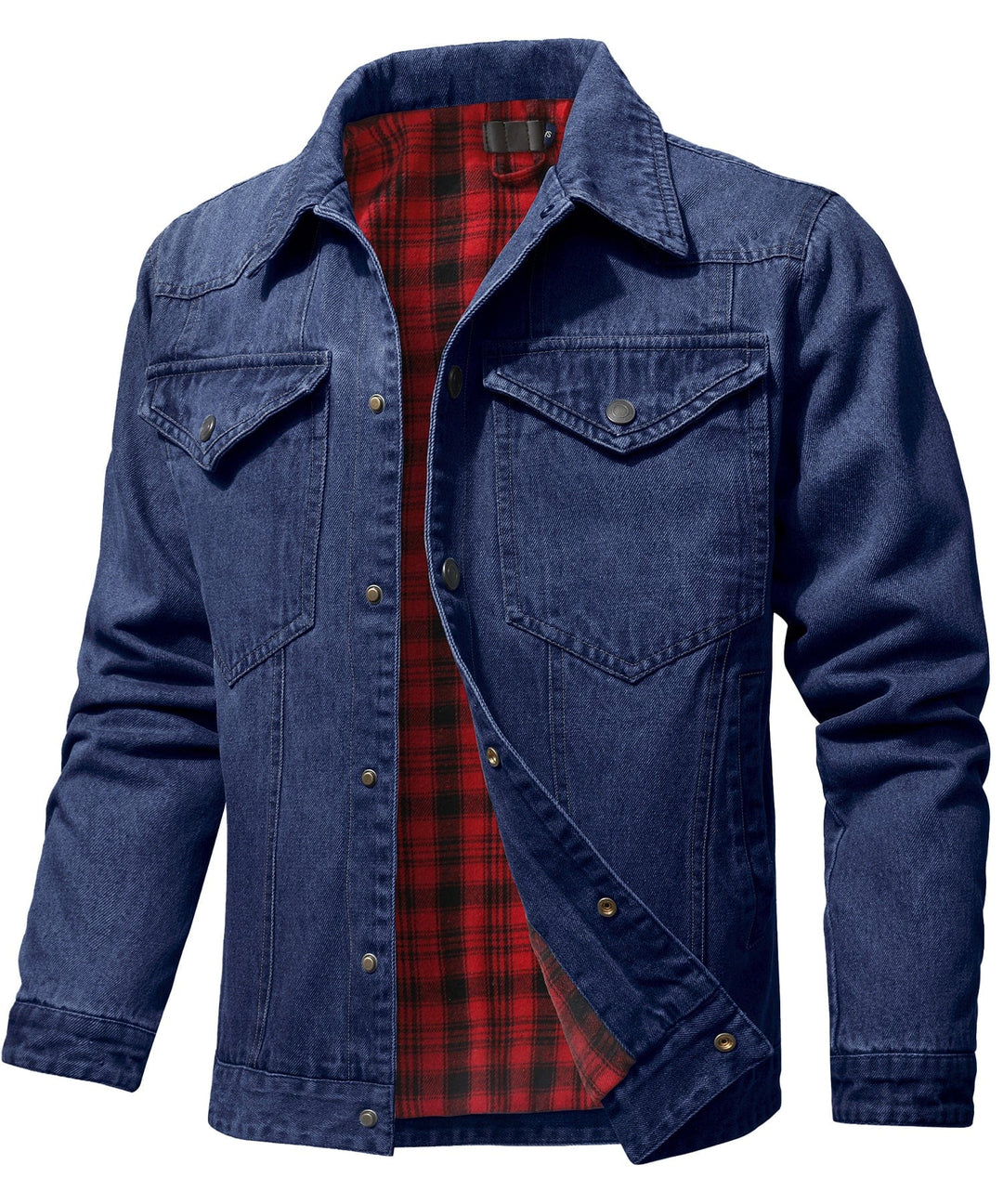 Close-up of denim fabric on Men's Flannel Lined Shirt Jacket, high-quality casual jacket