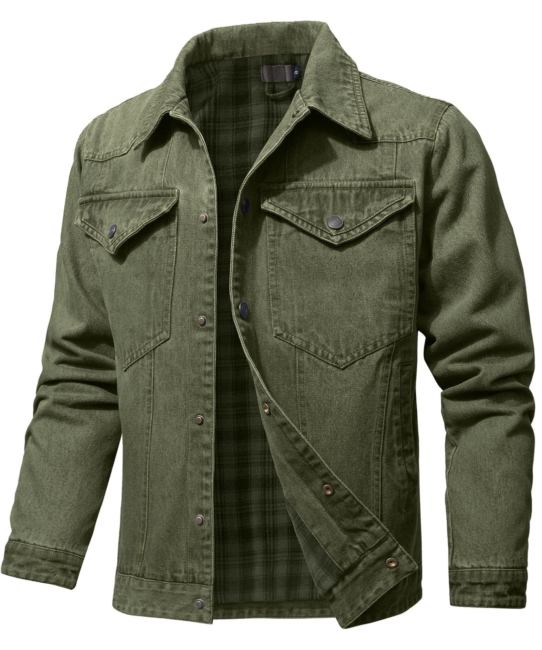 Man's hand reaching for pocket on Flannel Lined Denim Shirt Jacket, practical men's outerwear