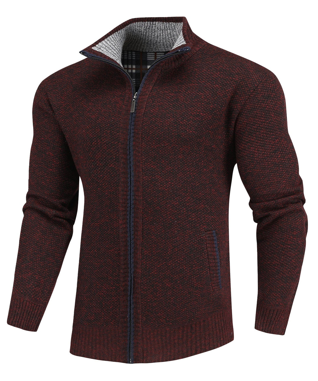 Cozy men's flannel-lined full-zip sweater, designed for warmth and casual winter fashion.