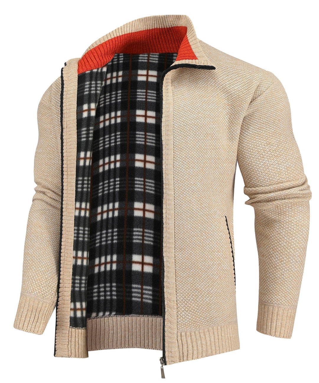 Winter outerwear: Men's full-zip sweater with a cozy flannel lining, ideal for cold days.