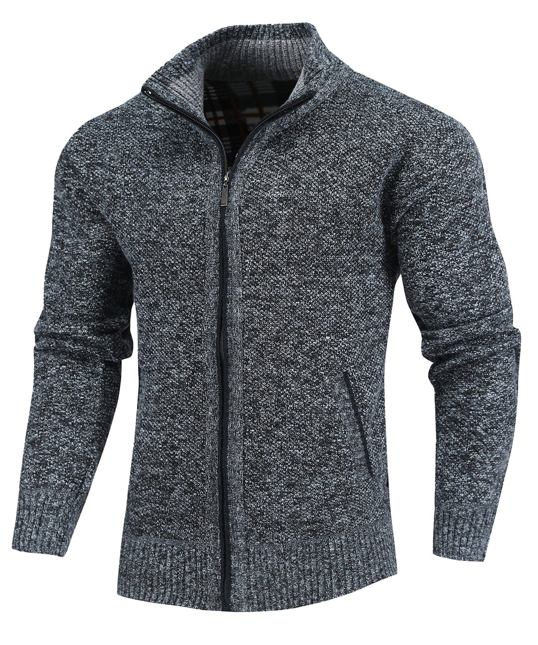 Comfortable men's full-zip sweater with flannel lining, providing extra warmth in cold weather.
