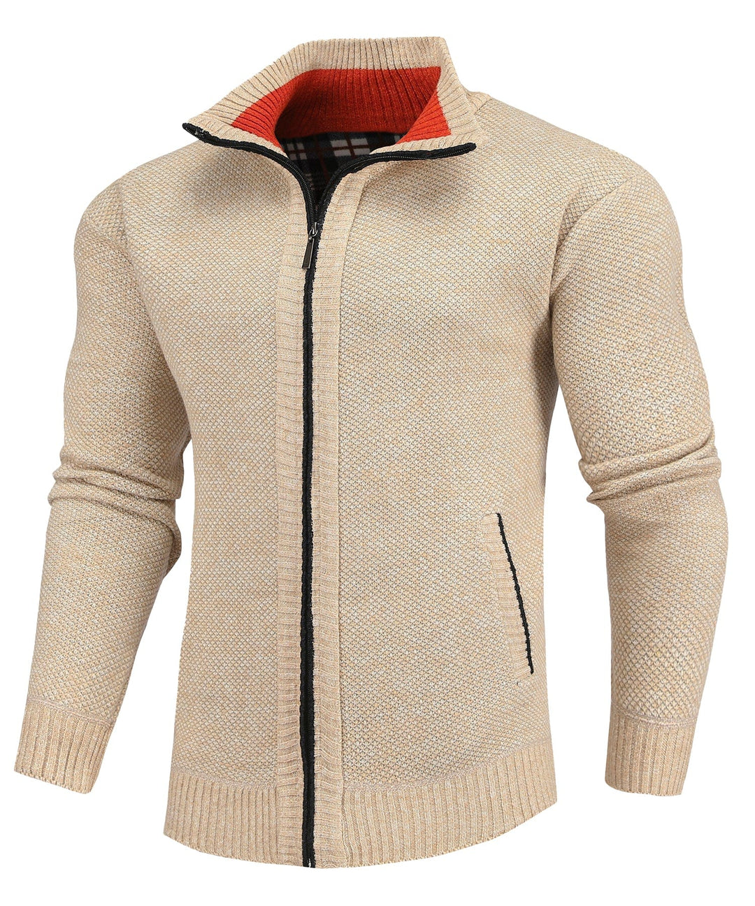 Men's apparel: Flannel-lined full-zip sweater, a warm and practical choice for everyday wear.