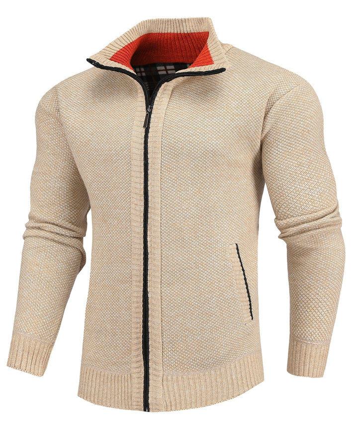 Men's apparel: Flannel-lined full-zip sweater, a warm and practical choice for everyday wear.
