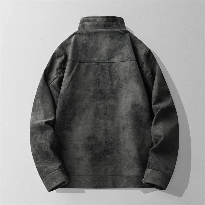 Fashionable men's winter coat, suede-like with warm fleece lining and a stylish distressed finish.