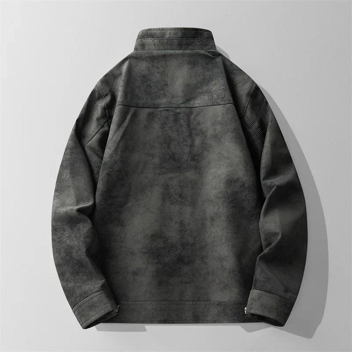 Fashionable men's winter coat, suede-like with warm fleece lining and a stylish distressed finish.