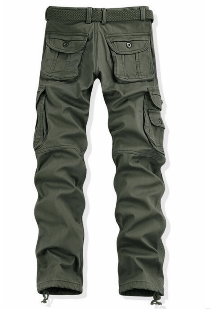 Close-up of the durable fabric and fleece lining on men's tactical outdoor trousers