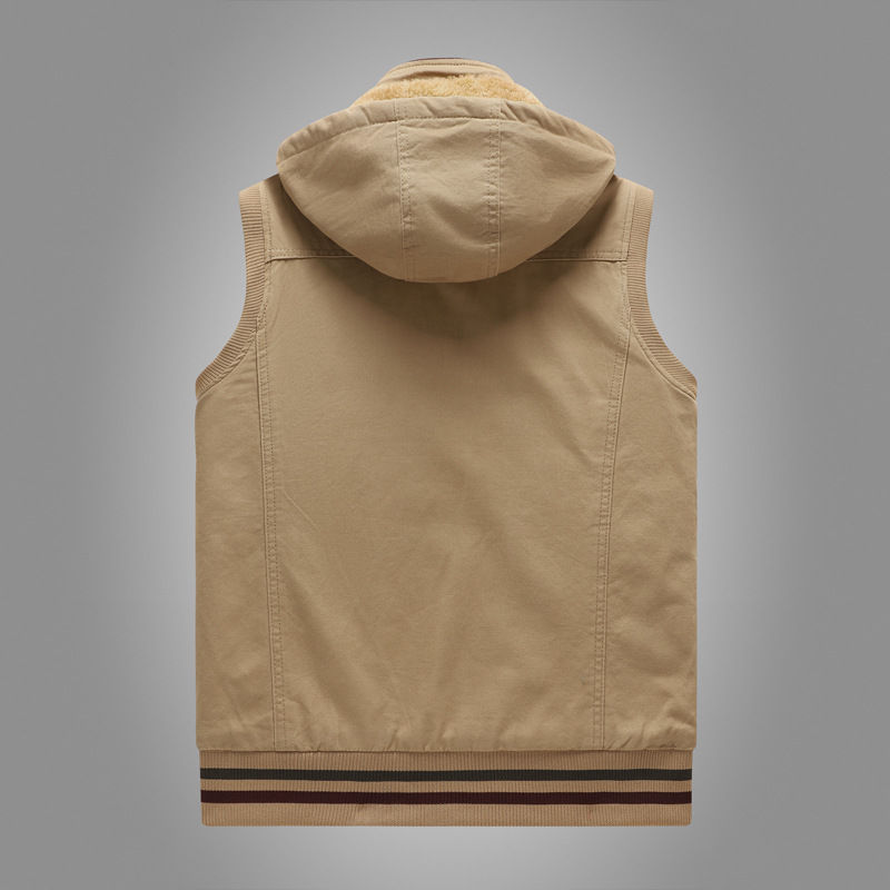 Model wearing a men's fleece-lined utility vest, functional and warm for cold weather