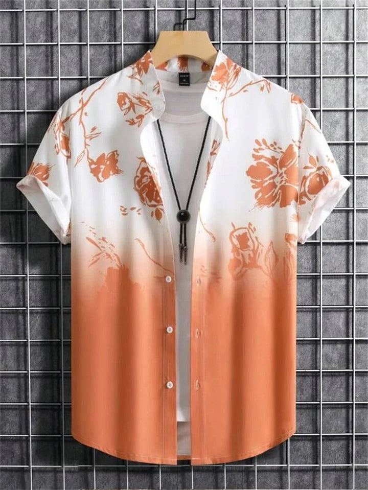 Men's floral print short-sleeve shirt with camp collar, perfect for summer casual wear.