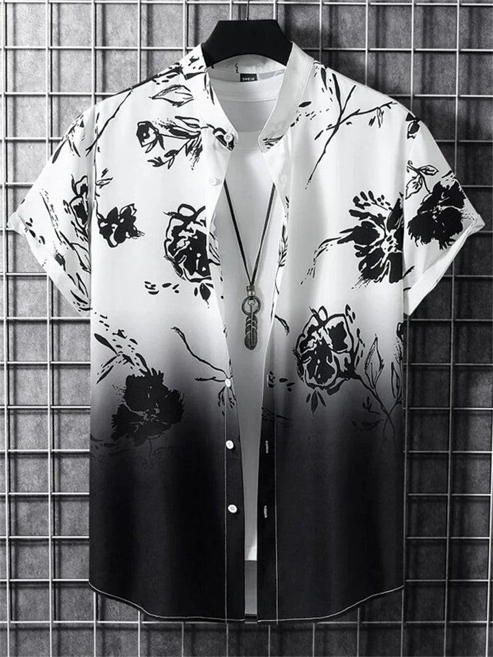 Casual men's floral print shirt for summer, short-sleeve, button-down, stylish and comfortable.