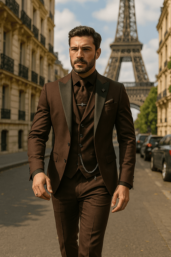 Back view of a man in a well-fitted three-piece formal suit, showcasing tailored design