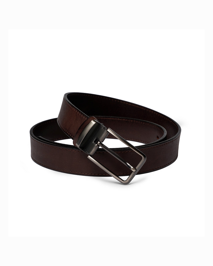 Men's full-grain brown leather belt, rugged and durable for jeans & casual wear