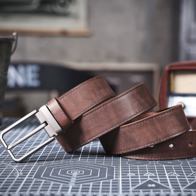 Men's versatile full-grain brown leather belt, an excellent choice for jeans and casual attire