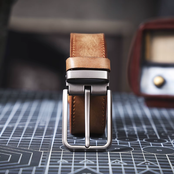 Black full-grain leather belt, showcasing its classic style and durable construction