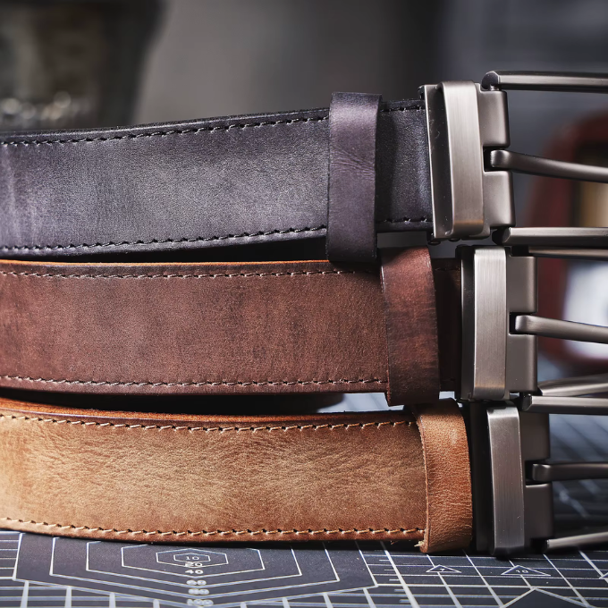 Dark brown full-grain leather belt for men, offering both durability and masculine style