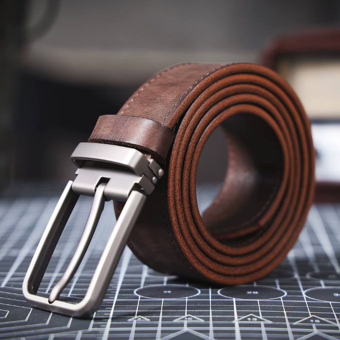 Full-grain brown leather belt for men, versatile for everyday casual wear with jeans