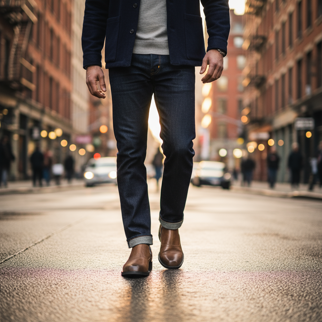 Detail of the full-grain leather texture on men's work boots, showcasing durability.