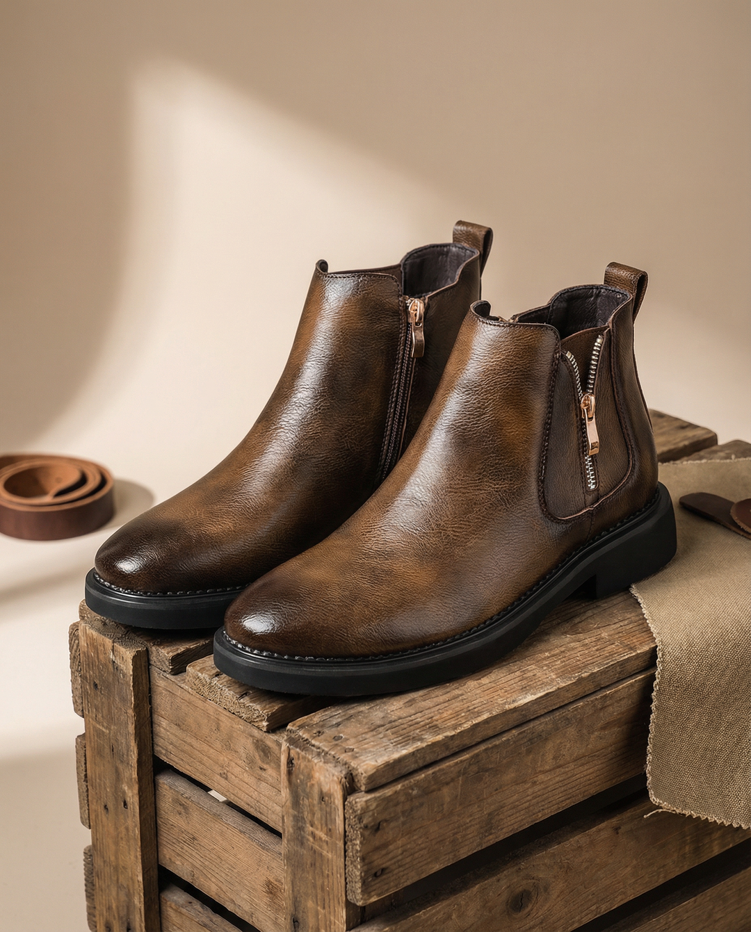 Stylish black full-grain leather men's ankle boots, perfect for both dress and casual outfits, with a convenient side zip
