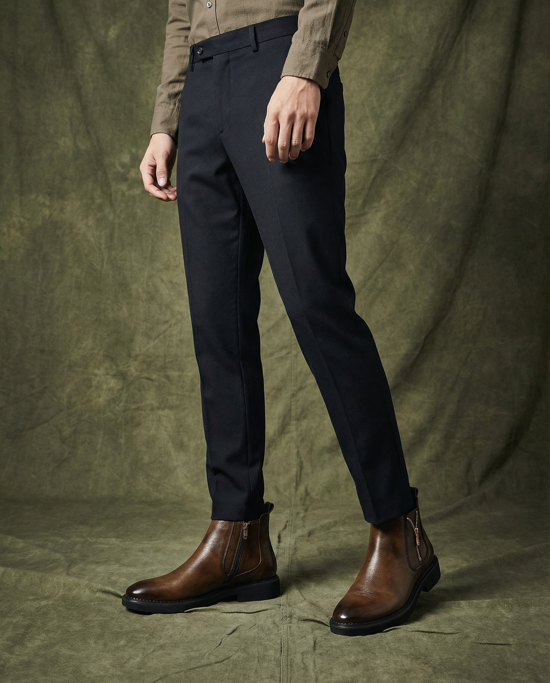 Pair of durable men's full-grain leather ankle boots, designed for comfort and versatility, suitable for any occasion