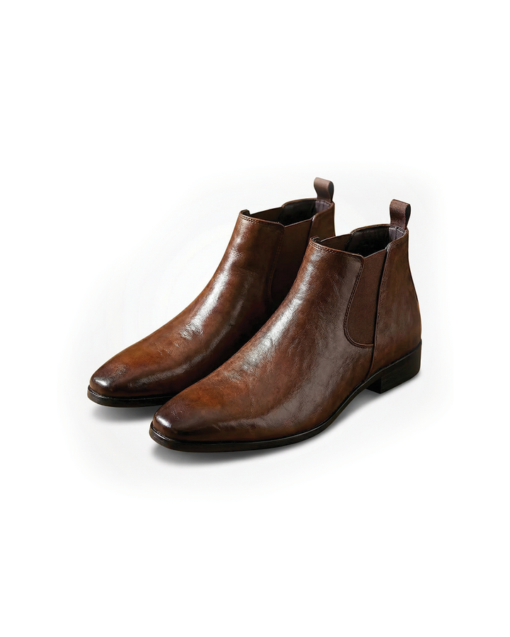 Men's full-grain leather Chelsea boots, rich brown, side view, elegant and durable design