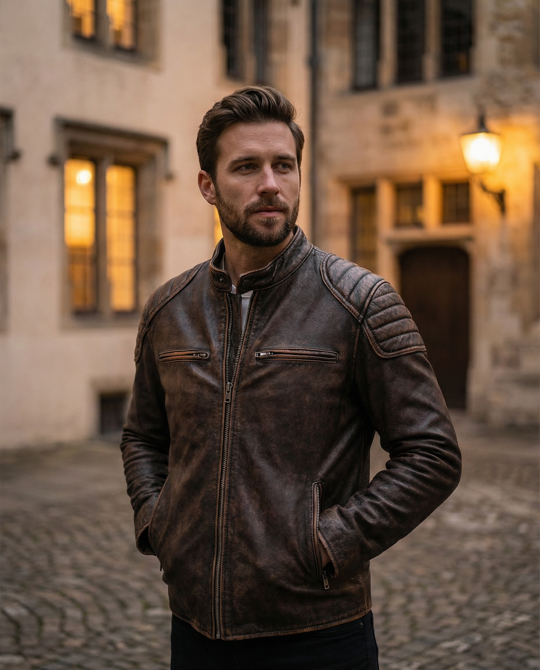 Stylish mens full-grain leather rider jacket, showcasing premium quality and timeless design.