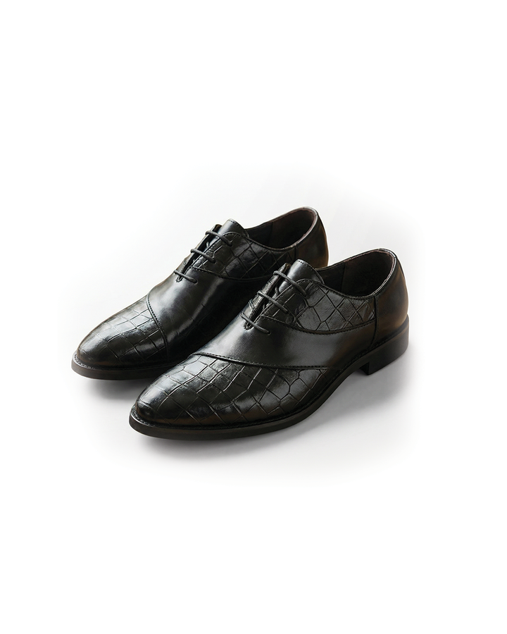 Men's genuine black leather Oxford dress shoes, classic style for formal and business wear