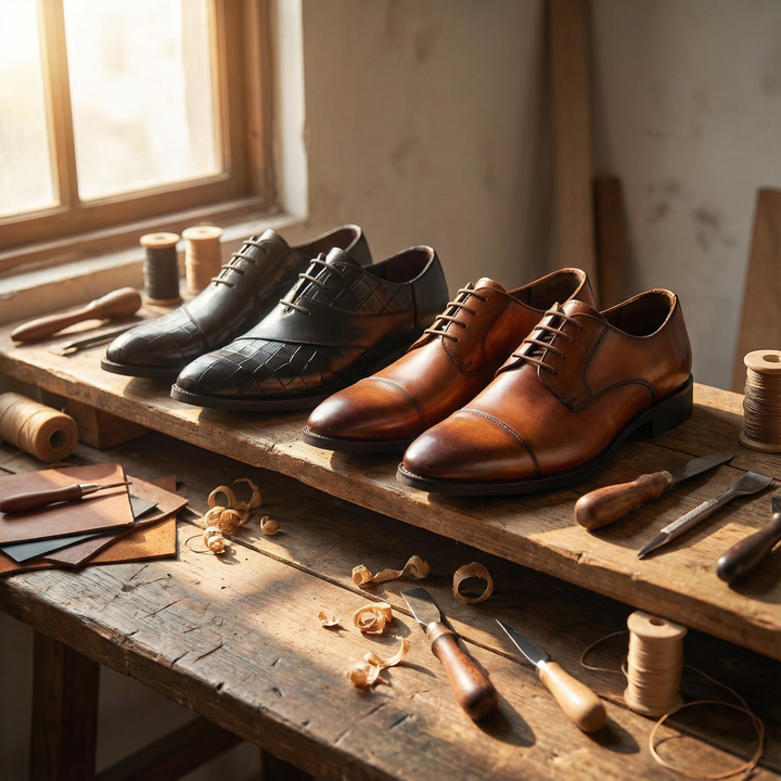 Men's genuine leather Oxford dress shoes in a classic tan color, timeless and durable
