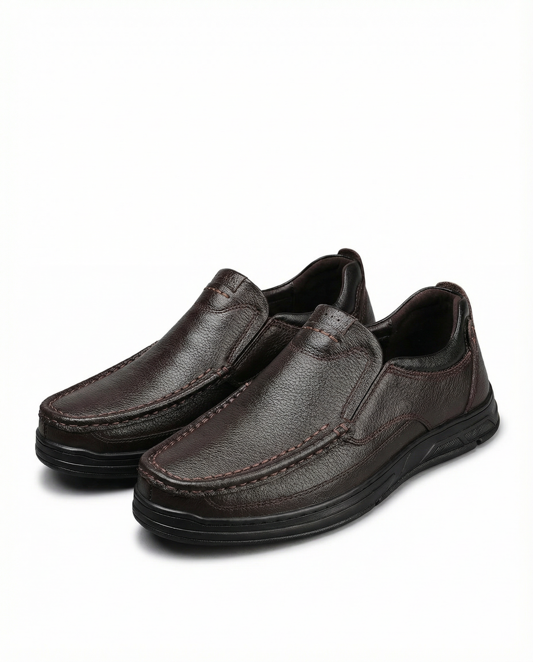 Men's genuine leather black slip-on loafers, comfortable & stylish for casual everyday wear