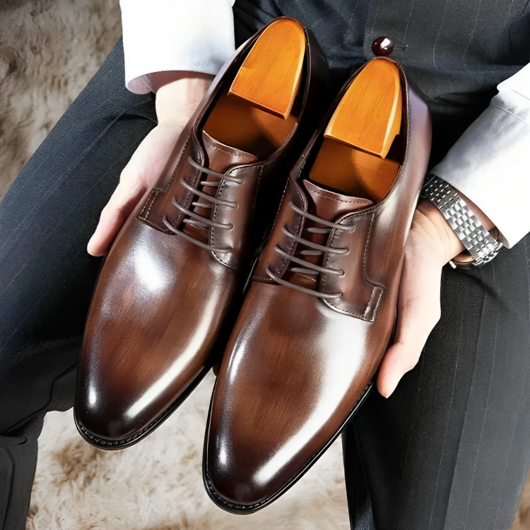 Men's genuine leather brown oxford dress shoes, perfect for formal occasions and comfortable wear.
