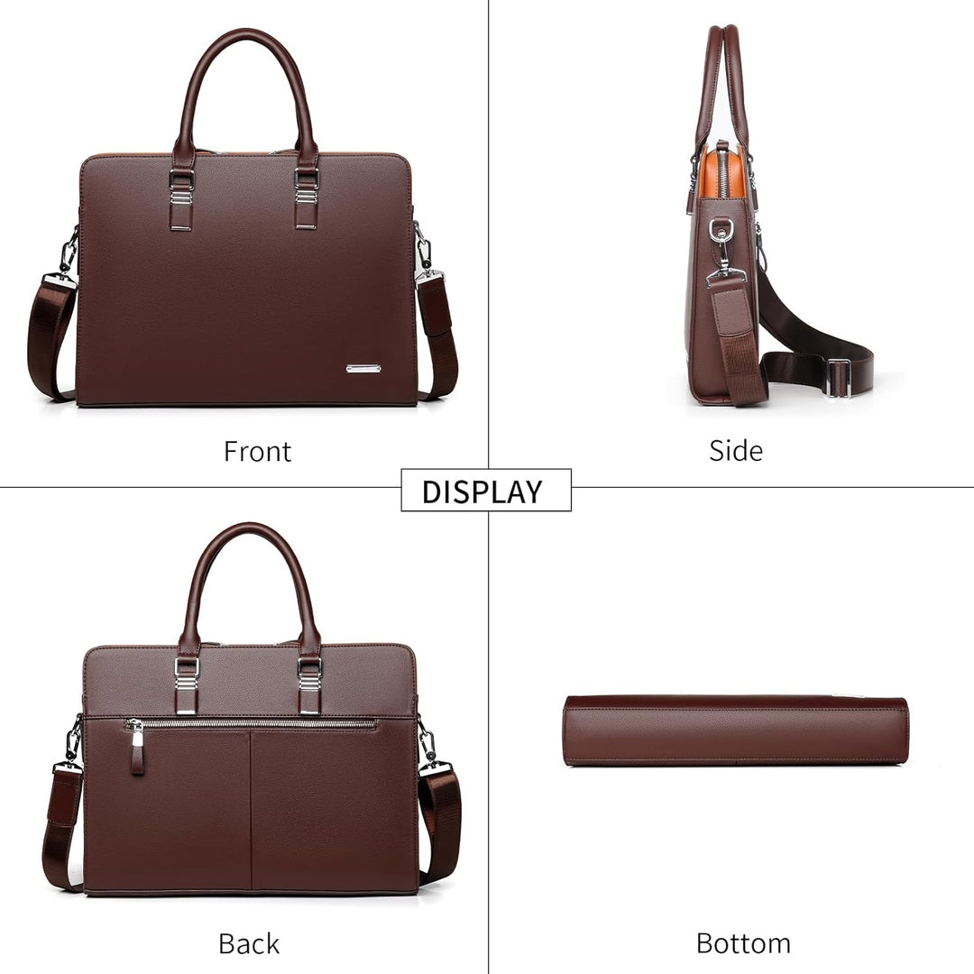 Modern men's leather laptop brief for business, daily professional use & travel.