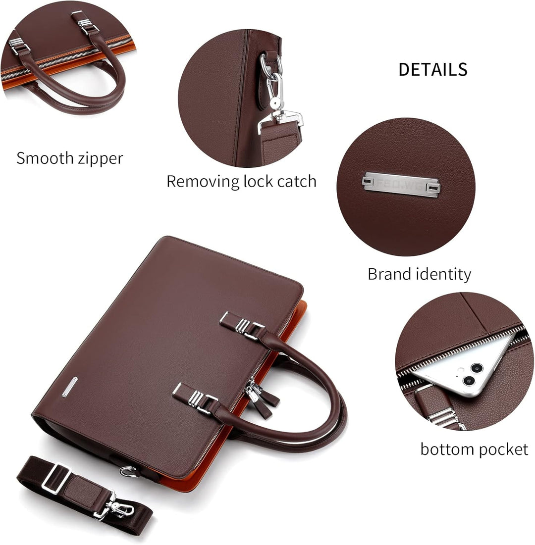 Professional man carrying genuine leather business brief, showcasing elegant style & comfort.