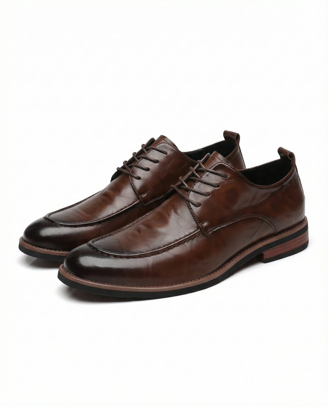 Men's genuine leather derby shoes, classic brown with lace-up front, perfect for formal and business casual.
