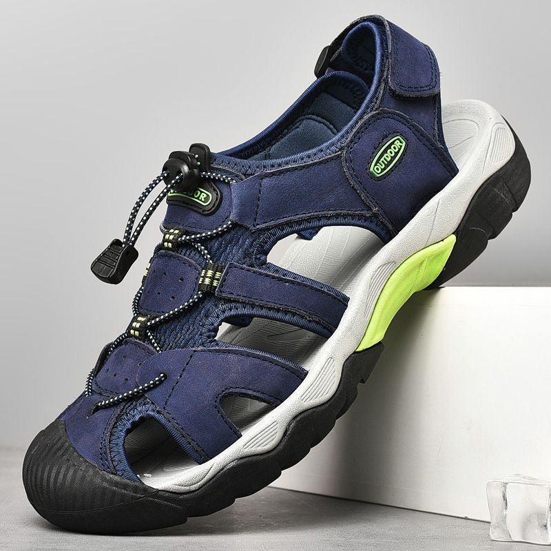 Men's genuine leather fisherman sandals in a neutral color, arch support for all-day comfort