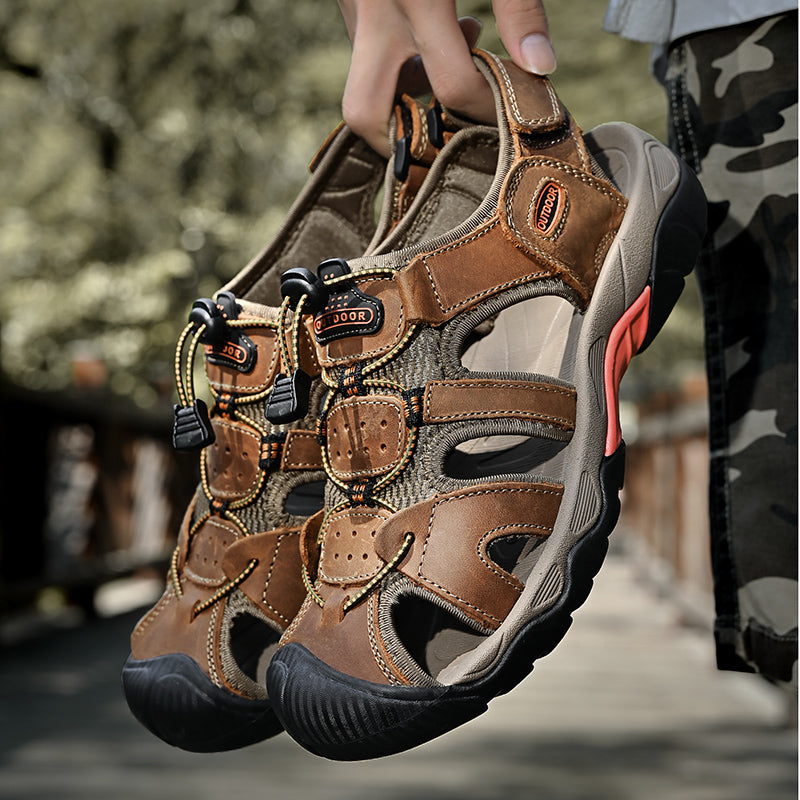 Men's leather summer sandals, fisherman style, designed with comfortable arch support for walks