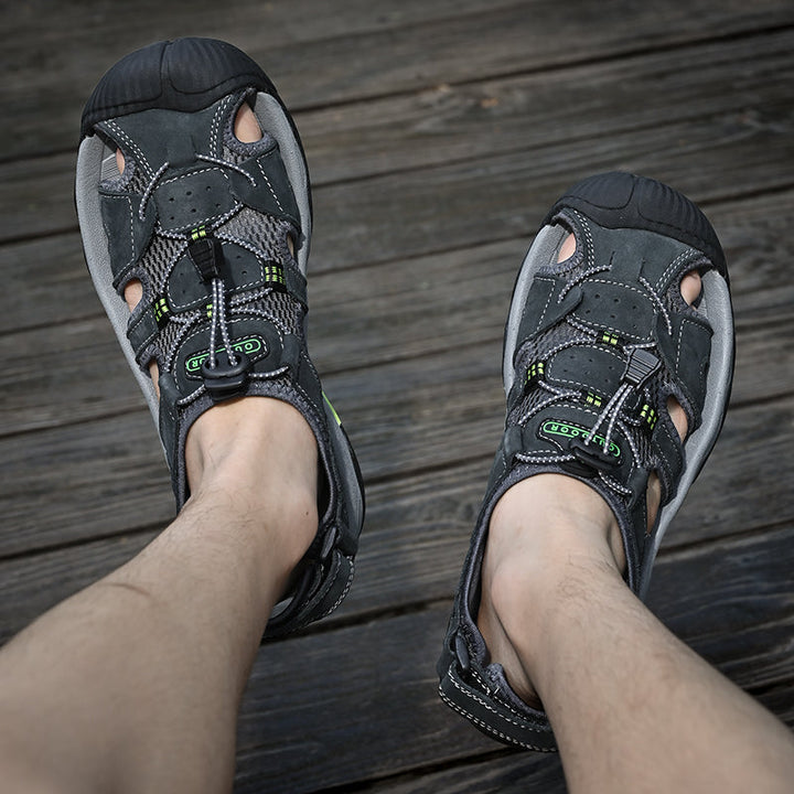 Stylish men's arch support leather sandals, fisherman style, perfect blend of comfort and fashion