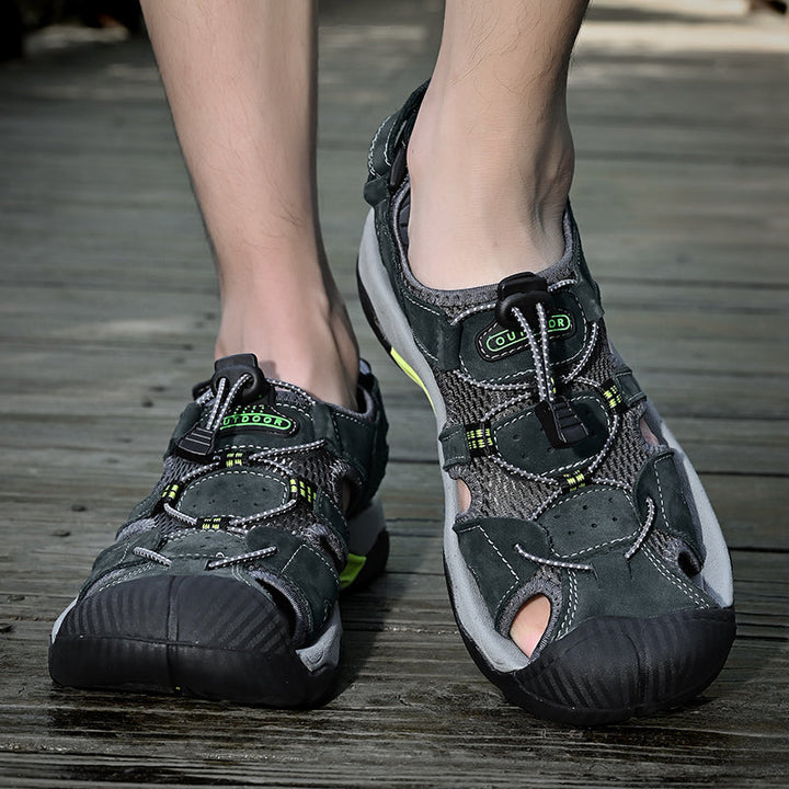 Men's genuine leather outdoor sandals, robust design with excellent arch support for explorers