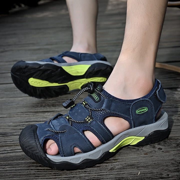 Genuine leather men's sandals with prominent arch support, fisherman style, built for durability