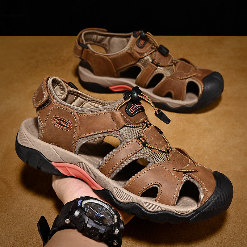 Genuine leather male sandals, fisherman style, offering superior arch support for adventures