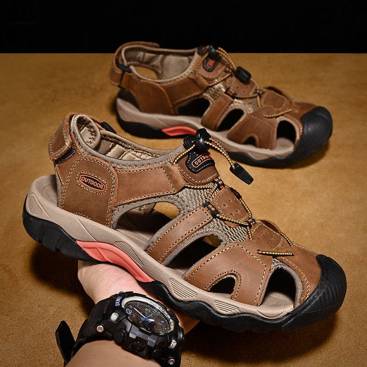 Genuine leather male sandals, fisherman style, offering superior arch support for adventures
