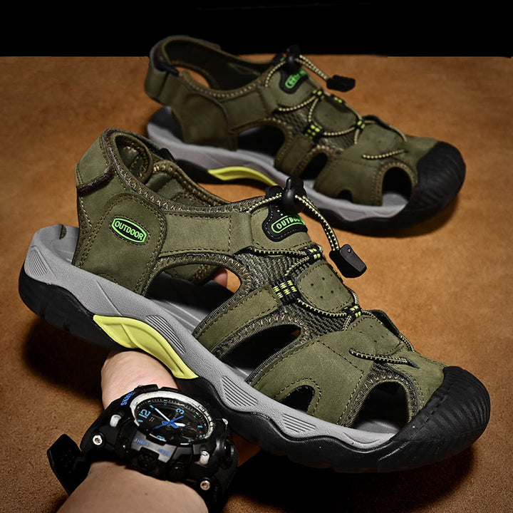 Men's versatile genuine leather fisherman sandals with strong arch support, for any casual event