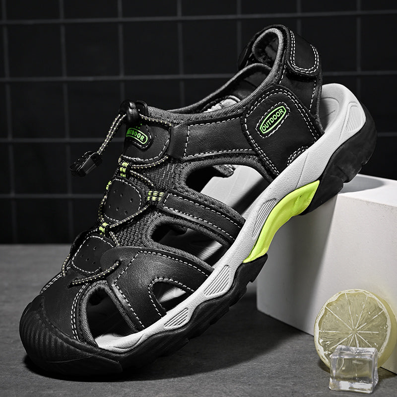 Men's arch support leather sandals, ideal for hiking and outdoor activities due to strong arch support
